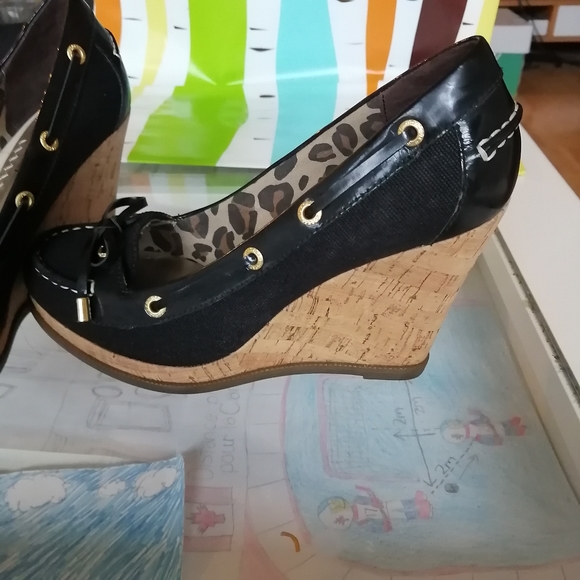 black cork wedge heeled Loafer shoes size 6.5 - Picture 3 of 8